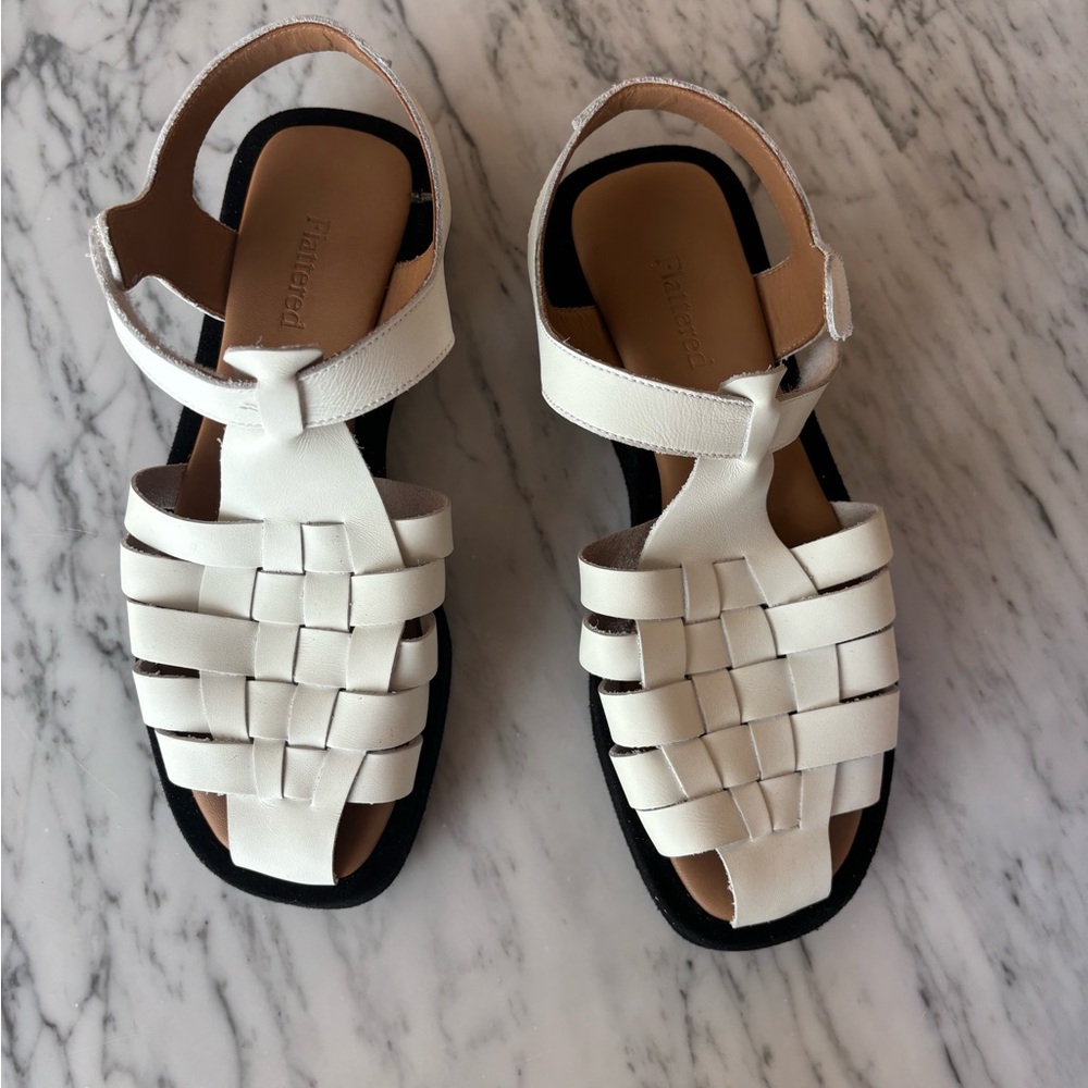 Flattered White Woven Leather Slingback Sandals